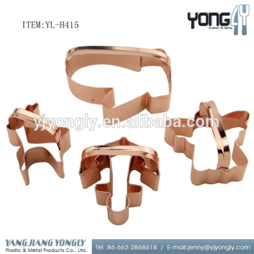 new design 4pcs stainless steel copper plating cookie cutter set