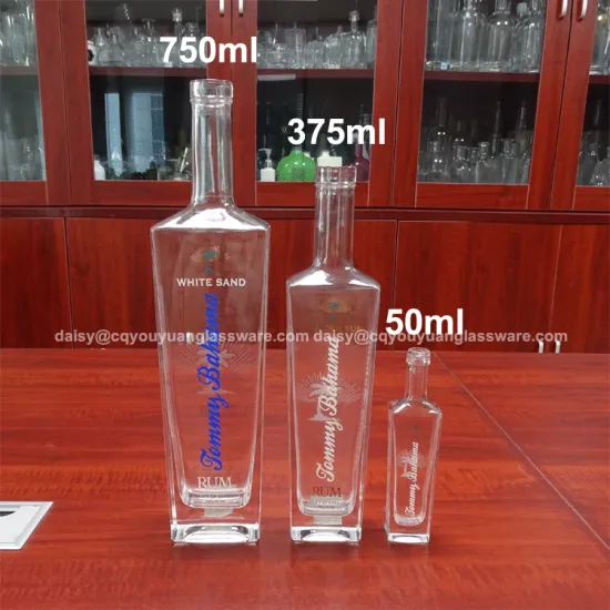 Popular sale different size super clear decorative bottles 375ml for alcohol