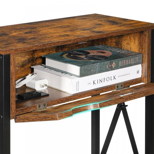 Rustic Storable End Table with Charging Station