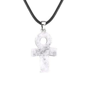 Clear Crystal Handmade Craved Ankh Pendant (20x30mm) Necklace 45cm Black Cord