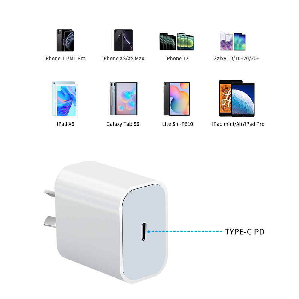 20W USB-C AU Plug PD Charger For Mobile Phones 20W USB-C AU Plug PD Charger For Mobile Phones