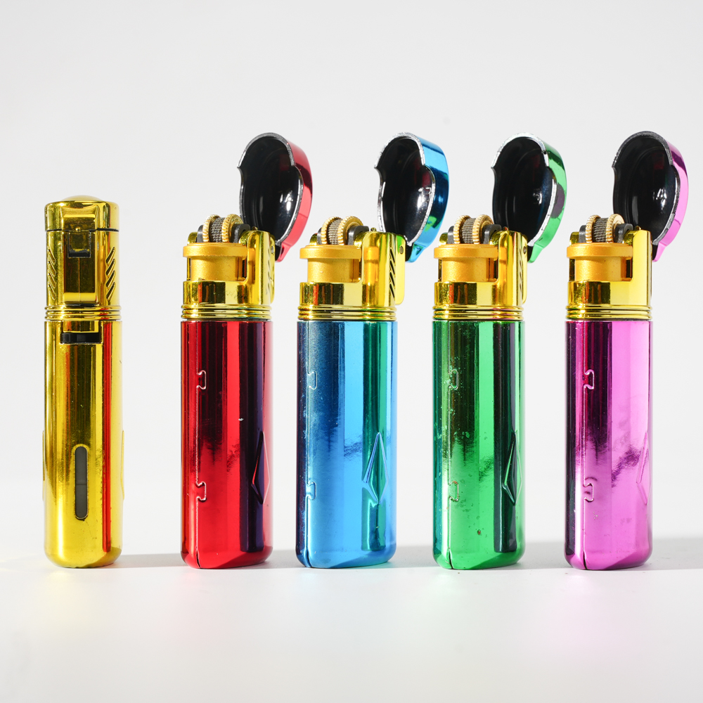 Jet Flame Flip-Top Flint Lighter with Electroplate cover