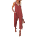 Frauen V Hals Spaghetti Riemen Harem Leg Jumpsuit