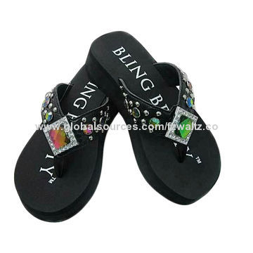 Women's Wedge Flip-flop with High-heel EVA and PU Strap, OEM Orders Welcomed