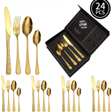 High Quality Stainless Steel 24pc Gold Silverware Set - Elegant Nordic Wedding Flatware Box