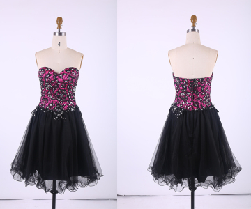A-line Sweetheart Beading Black Homecoming Dresses 2015 tulle Backless Short Prom Dress