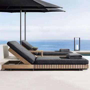 Teak Wood Luxury Lounge Sun Lounger for Outdoor Swimming Pool Daybed - Modern Solid Wood Outdoor Furniture