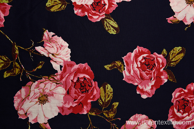 Big Peony Pattern Black Background Printed Fabrics