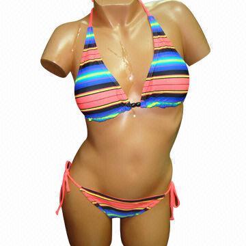 Matched Stirpe Halter Bikini, Made of 80% Polyamide and 20% Spandex