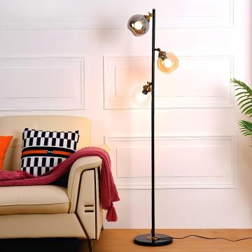 Retro Style 3 Heads Smoke Gray Floor Lamp