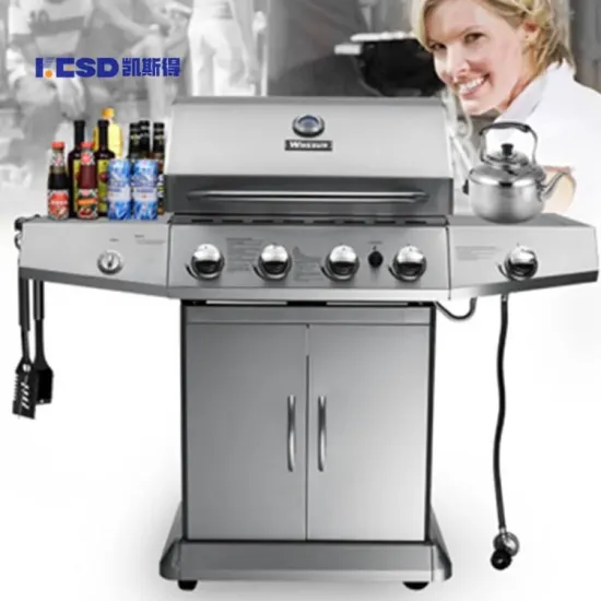 Smokeless Commercial Outdoor 5 Burner BBQ Charcoal Gas Grill Stainless Steel Party Gas Barbecue Grill for 5-10 People Use