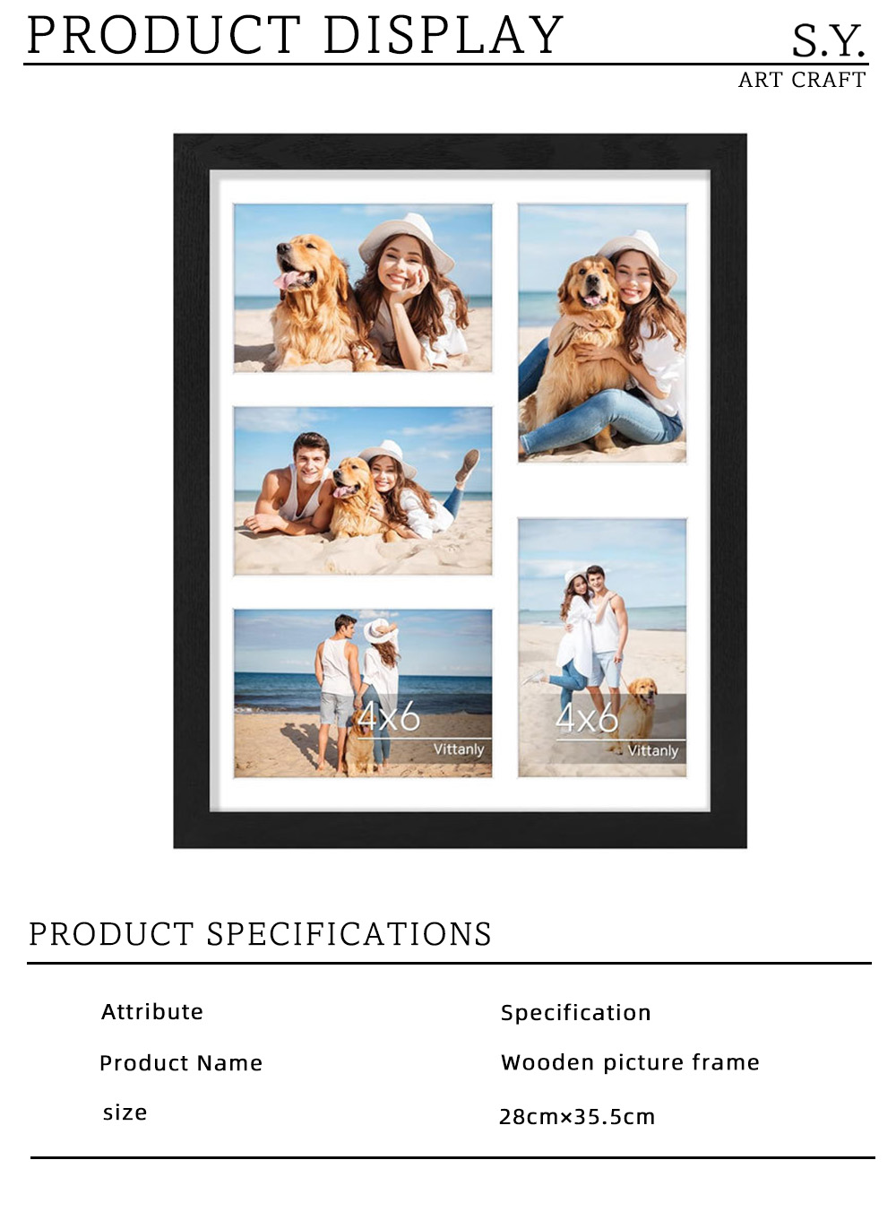 Black Wood Multi-Picture Frame for Wall Decor X