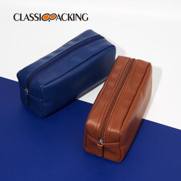 PVC Leather Waterproof Travel Toiletry Organizer Bag - Square Zipper Cosmetic Makeup Storage Bag for Men and Women
