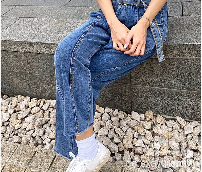 New jeans azul con costura media costura para mujer