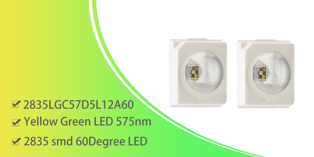 2835LGC57D5L12A60 Yellow-green 570nm LED Emitters Dome Lens SMD LED 60 Degree 