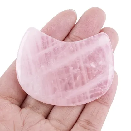 Gemstone 60MM Cat Head Gua Sha Board Natural Rose Quartz Facial Beauty Massager Crescent Moon Small Cat Crystal Gua Sha Board