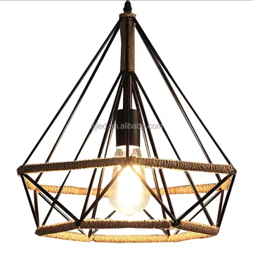 Vintage Retro Pyramid Black Pendant Lights with Hemp Rope for Kitchen Island - RP0052