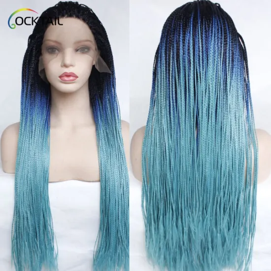 wholesale blonde million braids wig mixed color crochet small box braid synthetic fiber twist braided lace front wig with beads