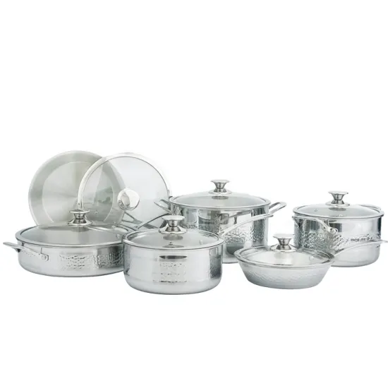 12 Piece Tri-ply Hammered Cookware Set - Manufacturer Stainless Steel 304 Induction Compatible Kitchen Pots