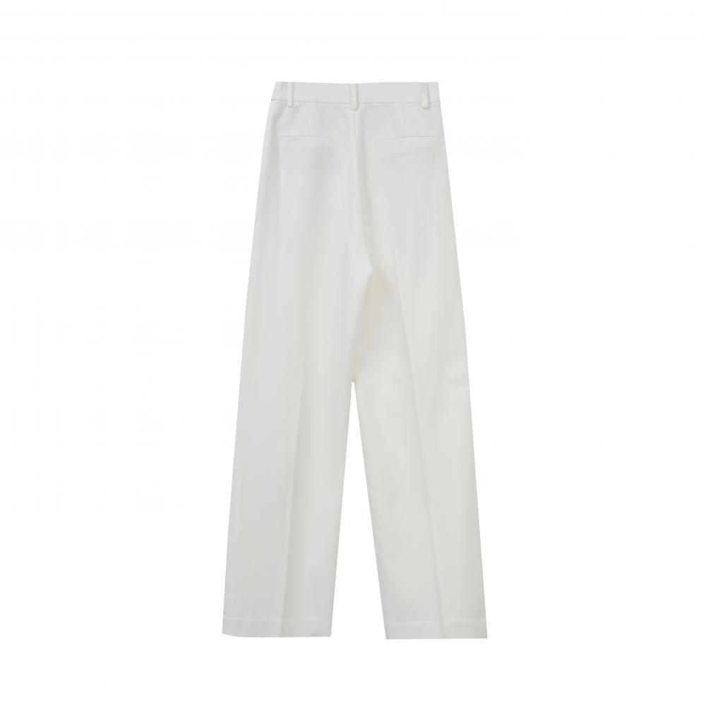 White Woven Slim Trousers