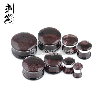 Purple Glass Ear Plugs with O rings Double Flared Cheap Ear Gauge Plugs