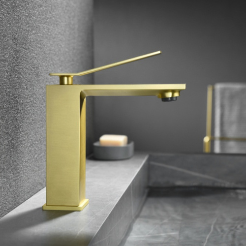 Luxury new design square solid copper wash basin mixer gold bathroom faucet