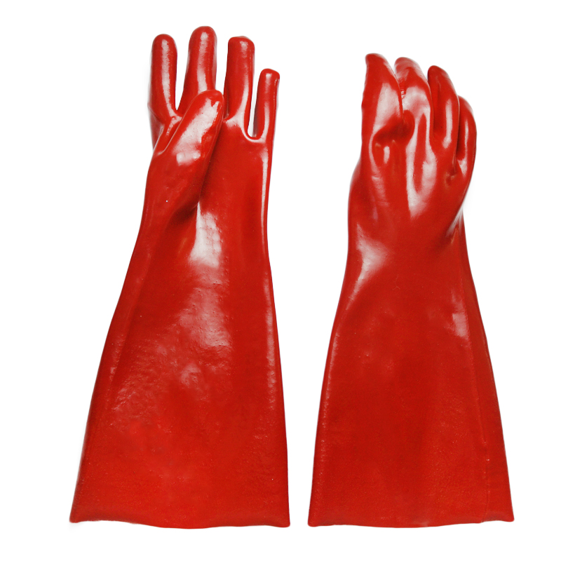 Red PVC coated gloves cotton linning 16''