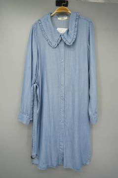 Doll Collar Washed Casual Dress with Belt