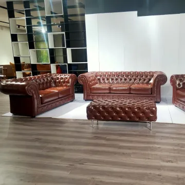 American Luxury Chesterfield Leather Sofa - Comfortable Soft Botton Tufted 123 Set