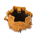 Drawstring Lady Fashion Tassel Mini Leather Bucket Bag
