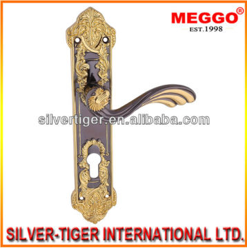 Hot selling reversible zinc alloy satin brass door handle gold plating finish door lock