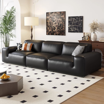 Black Italian Minimalist Leather Sectional Sofa with Foam Padding