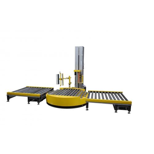 Automatic pallet wrapper with roller packing line