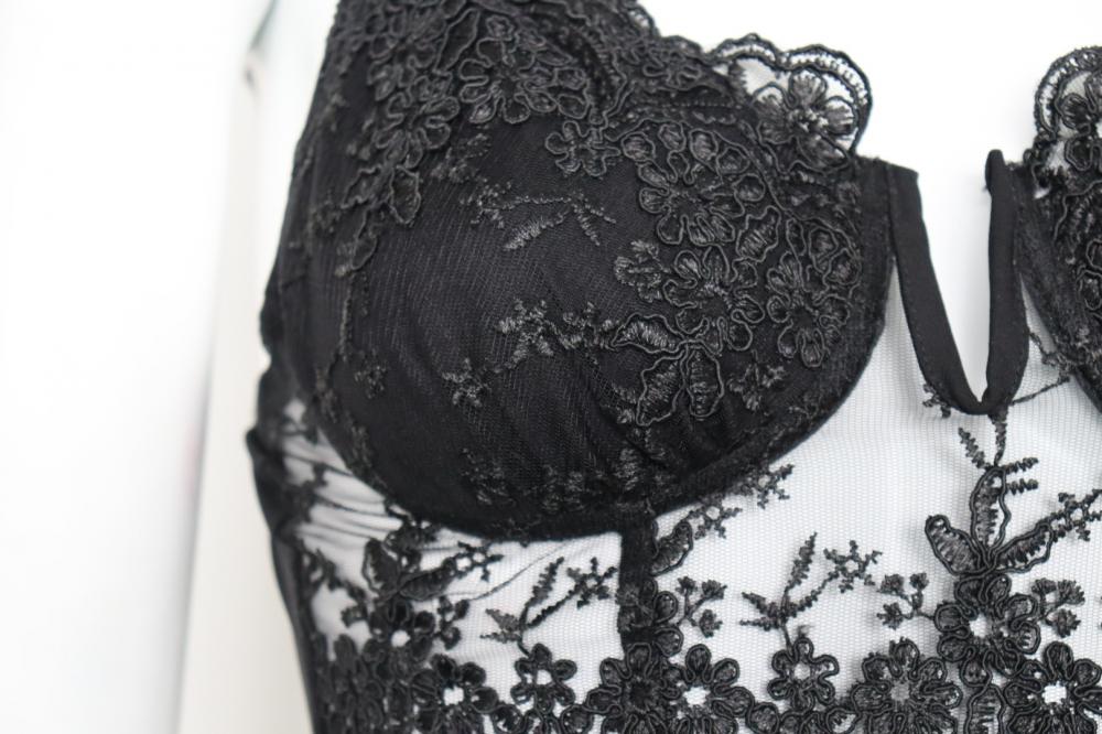 Lace Mesh Embroidered Caged Bralette