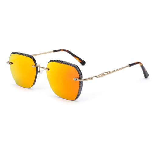 Rimless Diamond Cut Square Metal UV400 Sunglasses ME2062