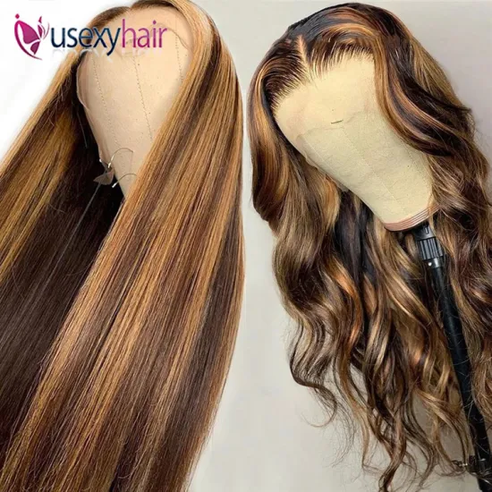 100% HUMAN HAIR 30 Inch Straight Brown 4x4,13x4 Transparent Lace Highlight Human Hair Wigs 10a Highlight Body Wave Hair Full Wig