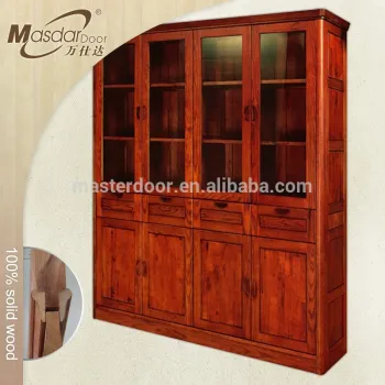 Solid wood bookcase with glass door model