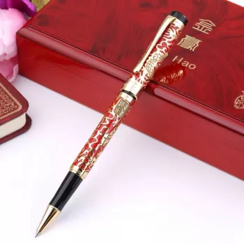 Jinhao 5000 Apricot Embossed Gold Dragon Metal Roller Pen