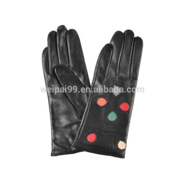 Lovely color dot girl sheepskin leather gloves