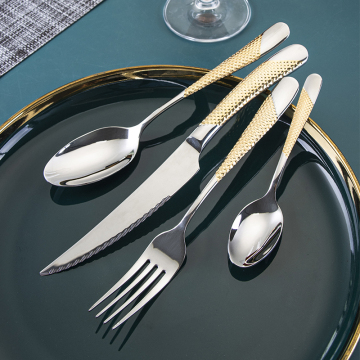 Gold Star Diamond Handle Stainless Steel 304 Flatware Sets for Hotels and Restaurants