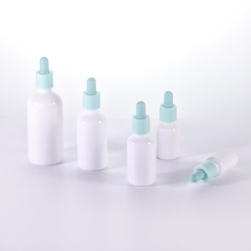 White Glass Bottle For Serum With Green Dropper