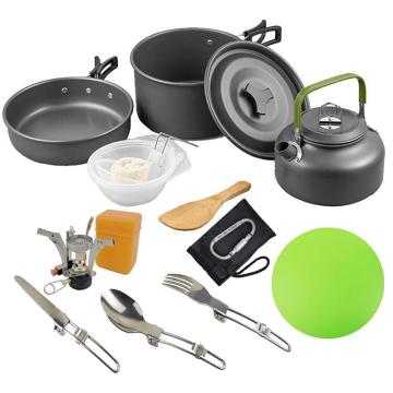 Camping Cookware Set: Non-Stick, Lightweight Pot, Pan, Forks, Knives, and Spoons for Outdoor Cooking and Picnics