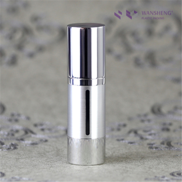 Silver airless pump bottle with a window on the bottle