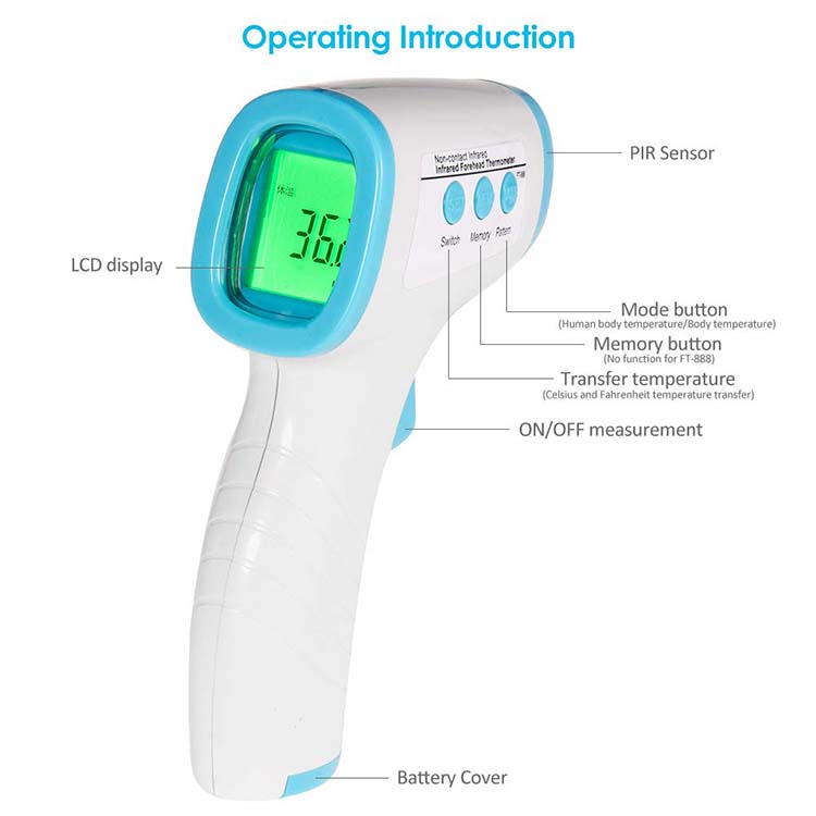 Jikin Jinin Dijital ba tare da Saduwa da Matattaka Thermometer Infrared ba