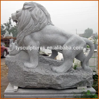 Outdoor granite animal of a big lion and a little lion statue