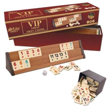 Star Wooden VIP Rummy Set, Premium Rummy Set with Wooden Cues, Melamine Tiles Classic Board Game Fit for 2-4 People, Family Game