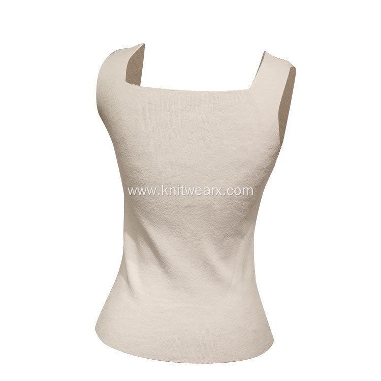 Lady's Knitted Sleeveless Square Neck Vest