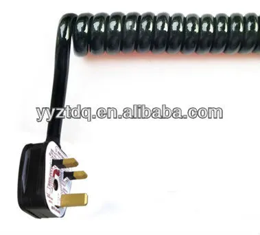 spiral electric wire with UK/BS power plug
