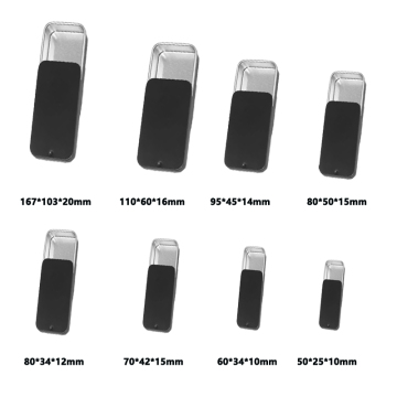 Kleiner rechteckiger silberweiß weiß schwarzer Druck Zinnbox 50x25x10 mm Mini -Metalldose