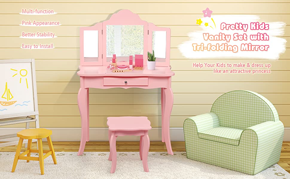 Kids Wooden Vanity Table Set 4 Jpg